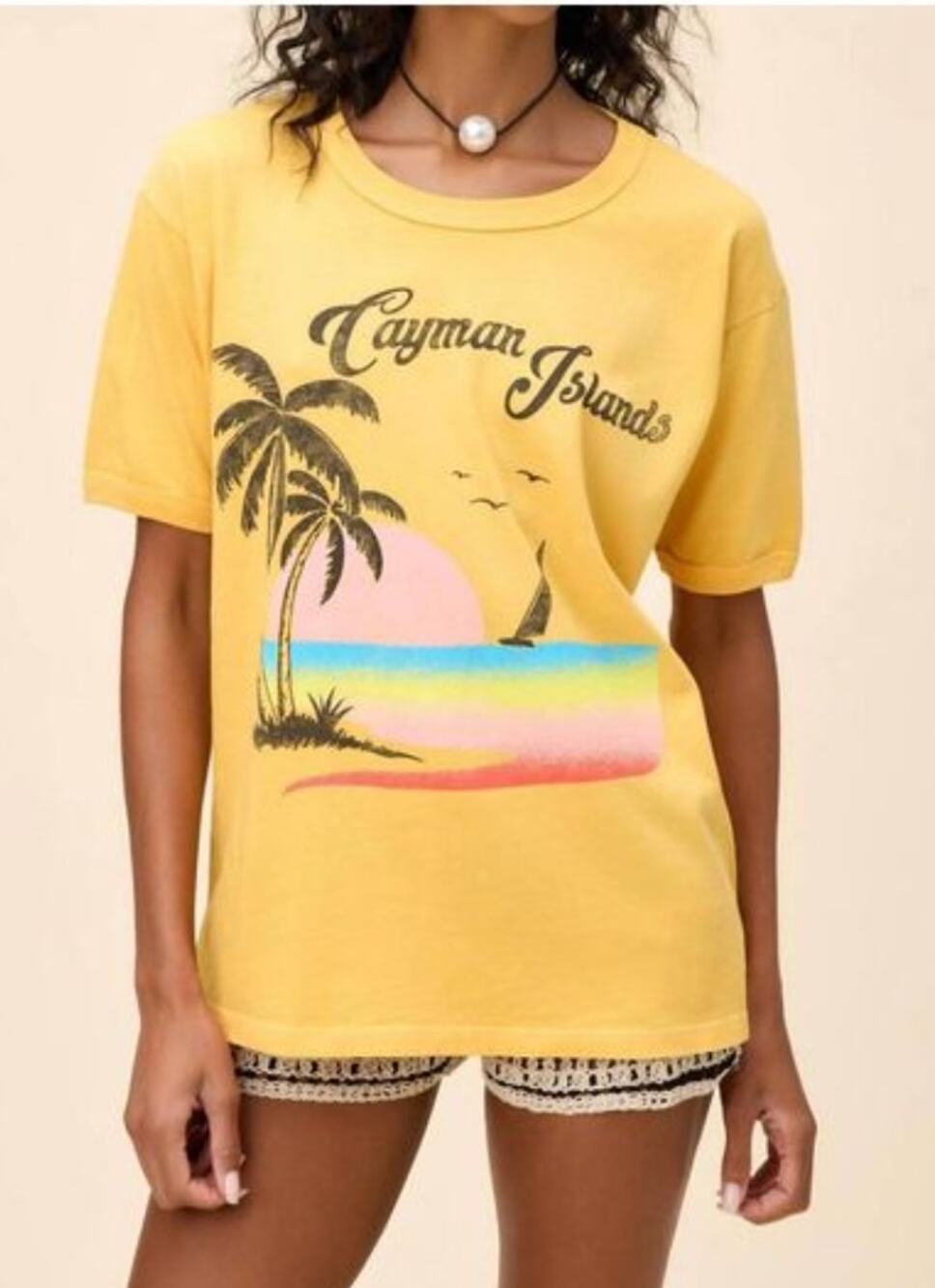 Daydreamer Women's Yellow Cayman Islands Oversized Ringer Tee | Size S